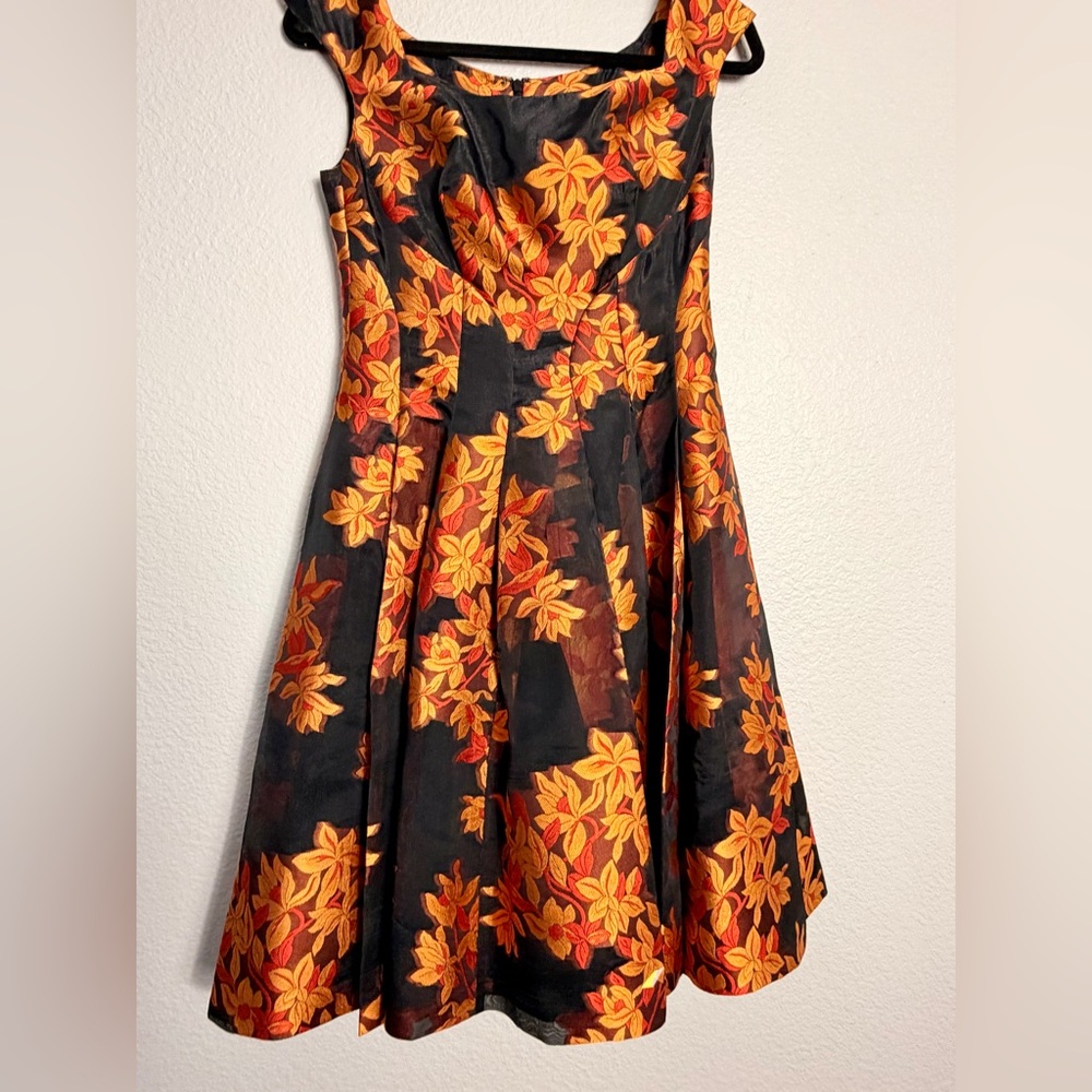 ZacPosen Black and Orange Embroidered Dress